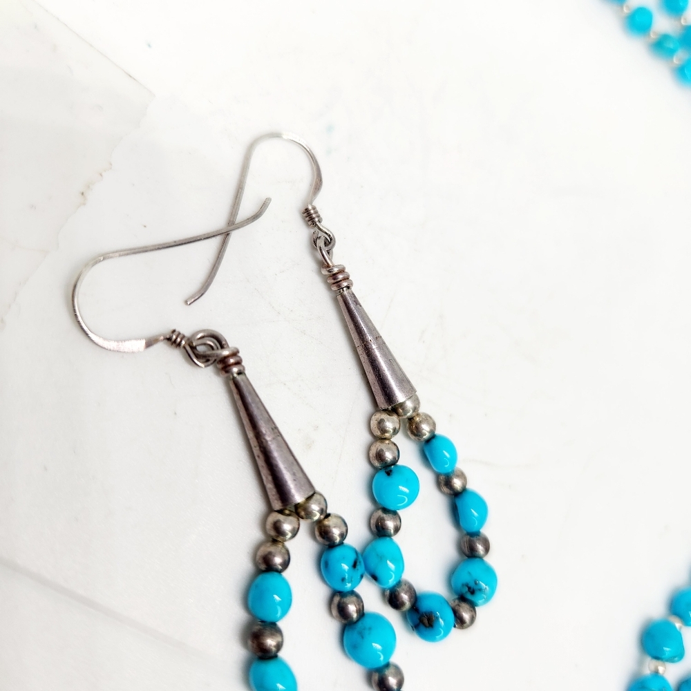 Sleeping Beauty Turquoise 925 Sterling Silver Nugget Bead Necklace & Earring Set - Picture 6 of 13